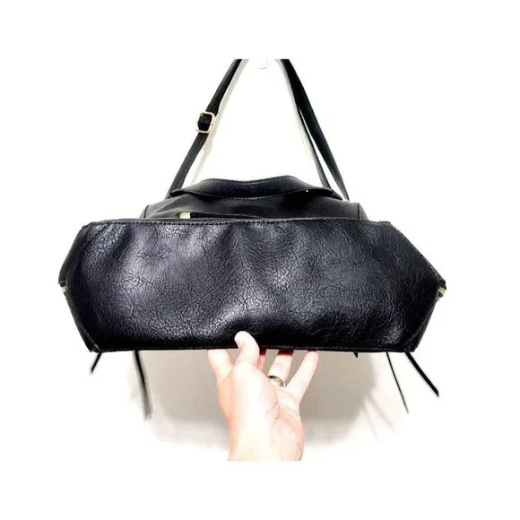 Black Faux Leather Crossbody Shoulder Bag NEW Adjustable Removable Strap 12x11 - Picture 6 of 10